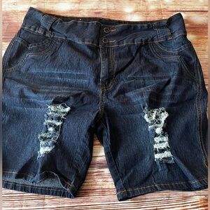 Pasion Distressed  Stretch Denim Shorts 16